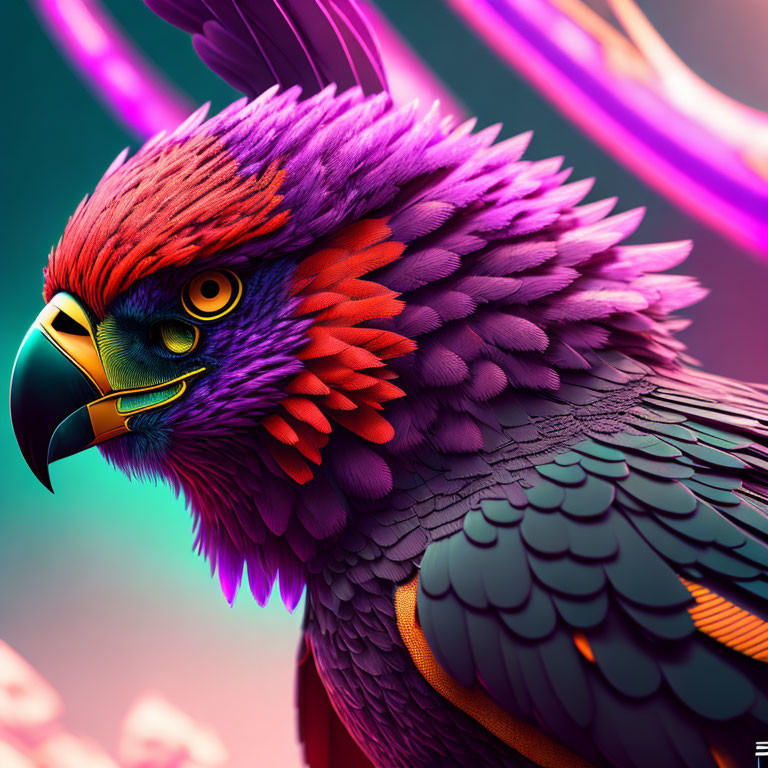 Colorful Stylized Eagle Illustration with Purple and Orange Feathers