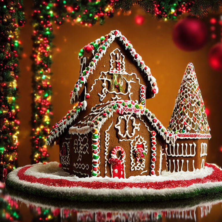 Festive Gingerbread House with Icing and Candies