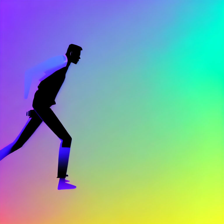 Silhouetted figure running on gradient background.