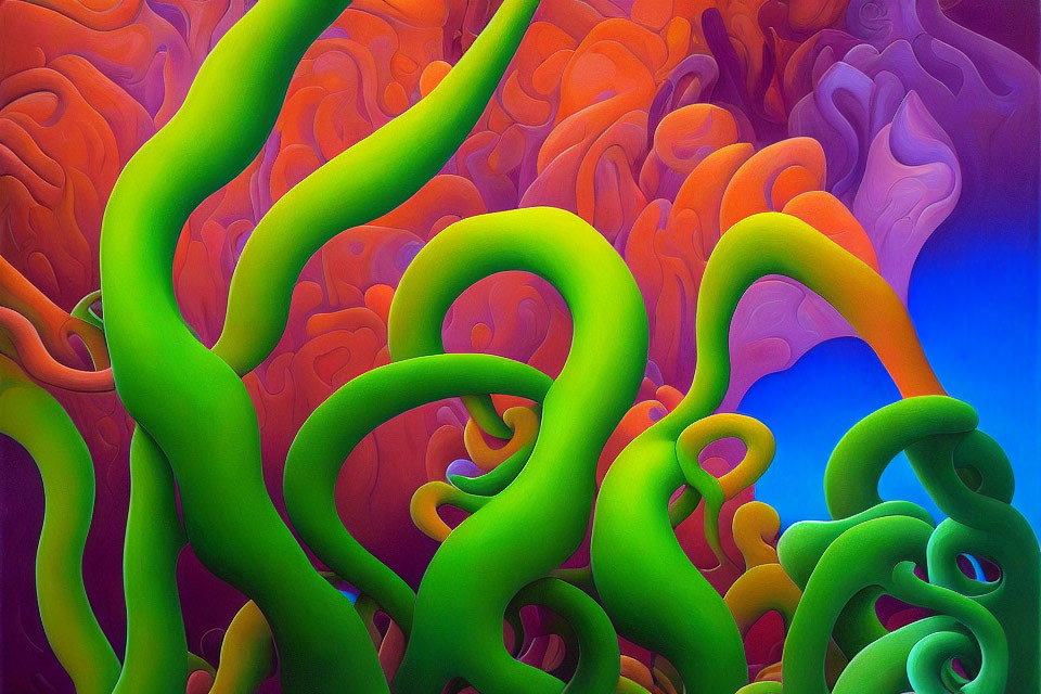 Colorful Abstract Artwork with Fluid Shapes in Green, Orange, and Purple