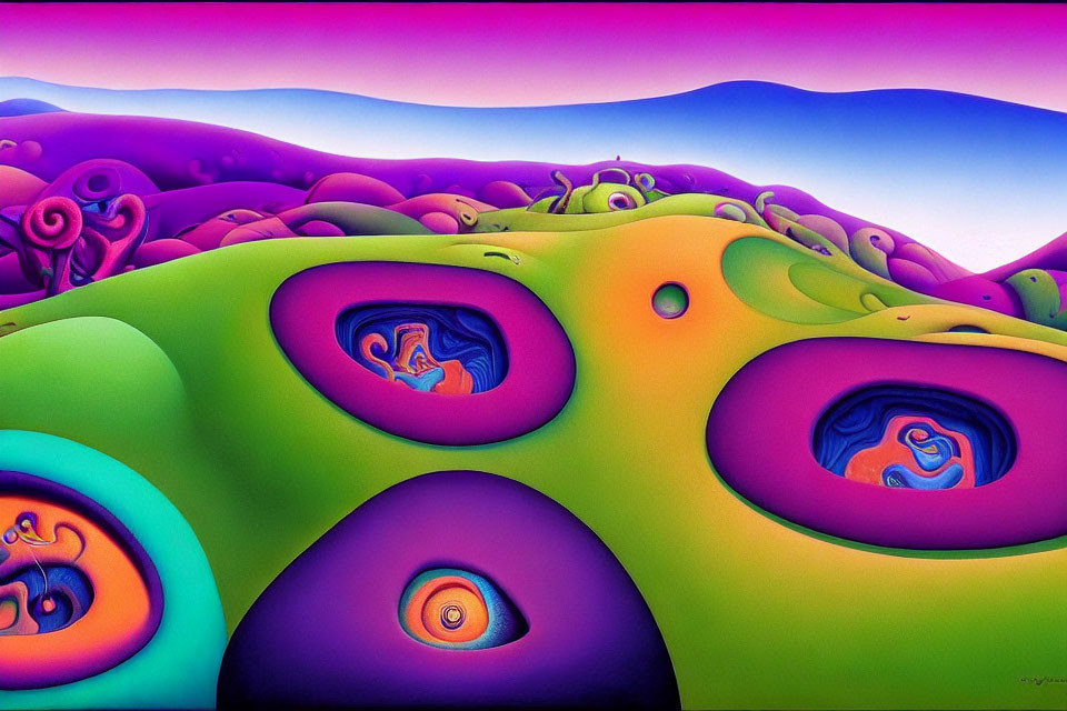 Colorful Swirling Shapes in Psychedelic Landscape