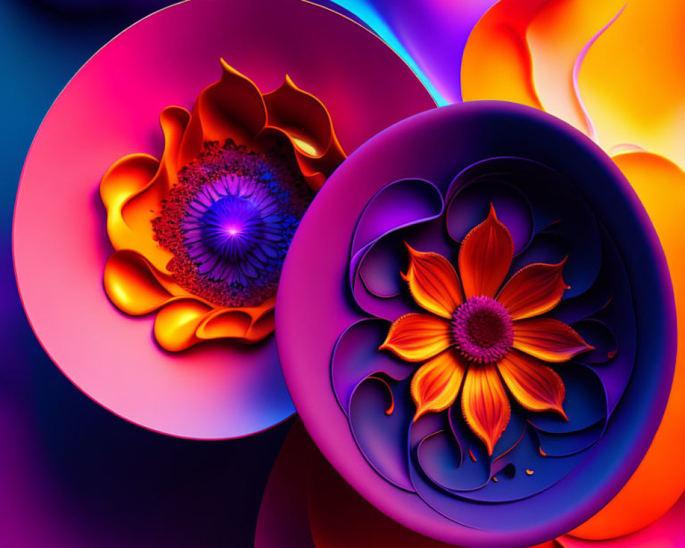 Colorful Abstract Floral Designs in Purple, Orange, and Blue