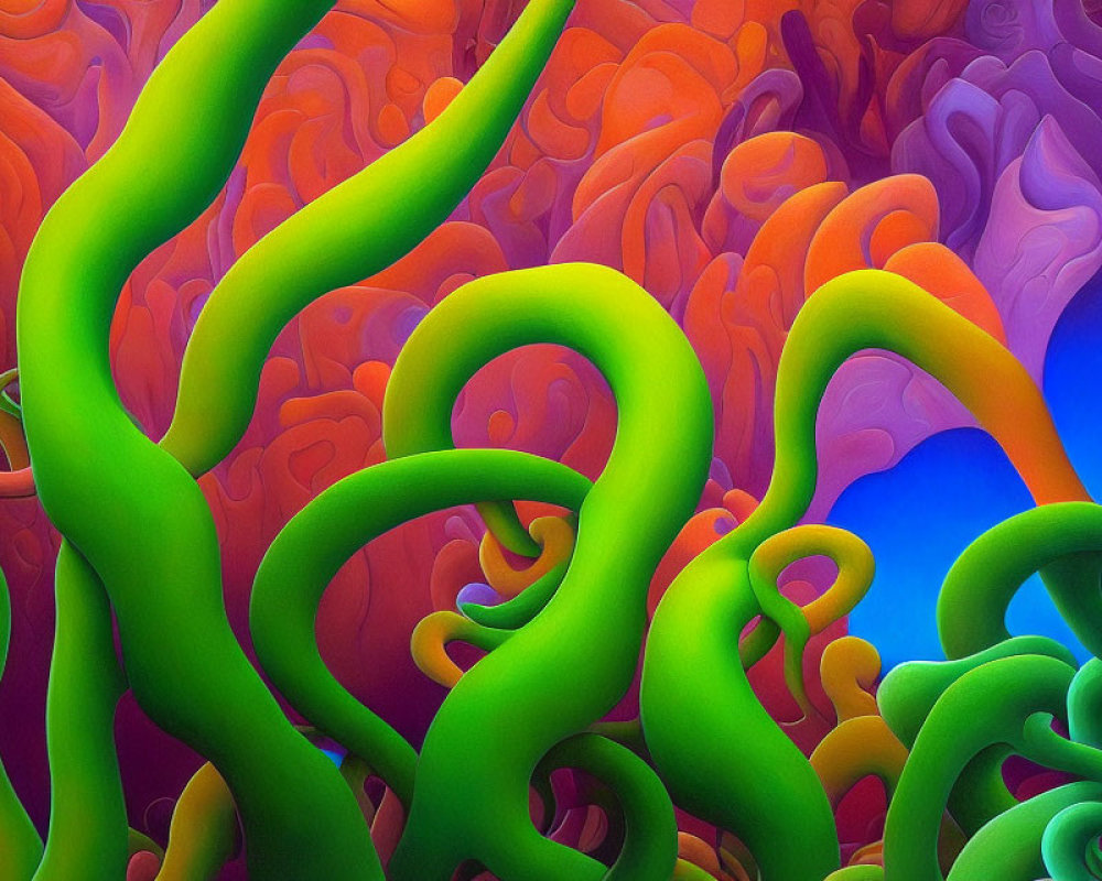 Colorful Abstract Artwork with Fluid Shapes in Green, Orange, and Purple