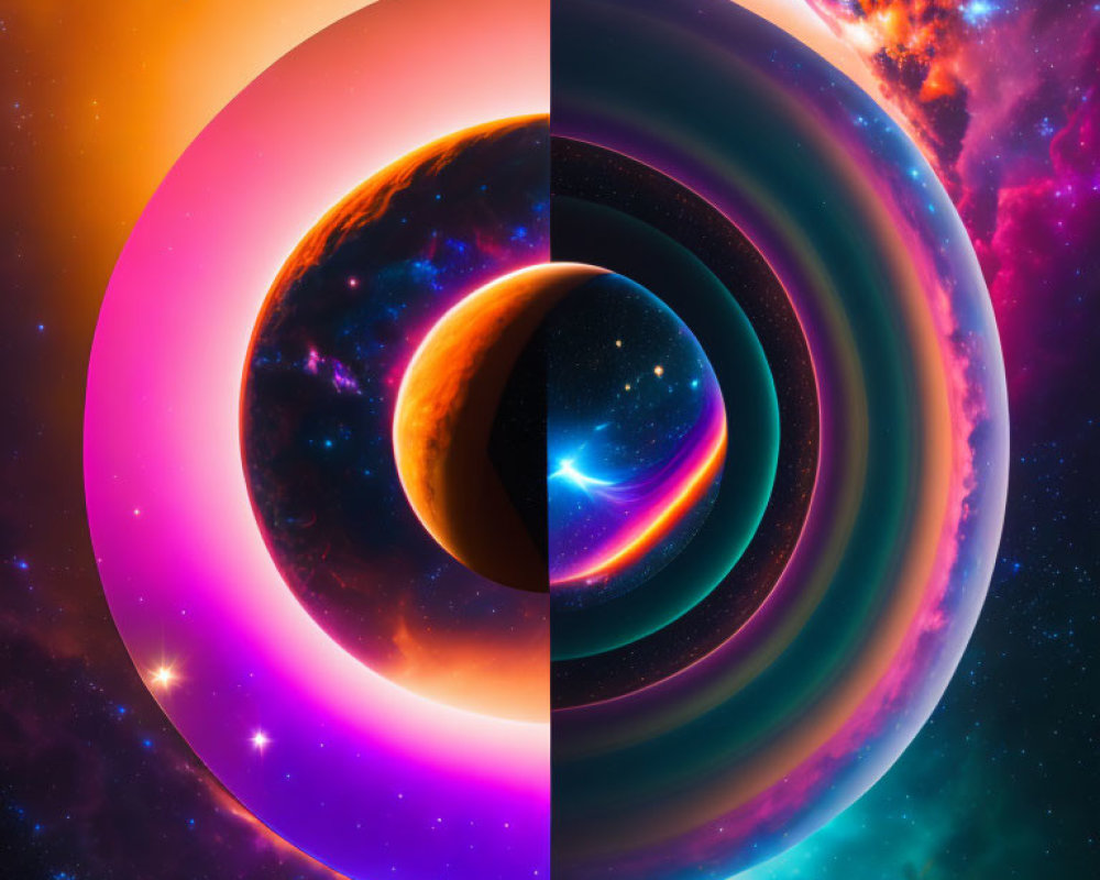 Colorful Psychedelic Art: Cosmic Backgrounds, Spiral Space-Time Continuum