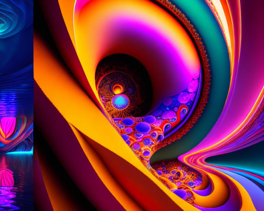 Colorful Abstract Fractal Art: Orange, Purple, and Blue Swirling Patterns