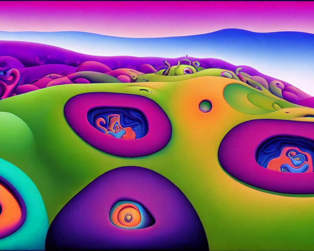 Colorful Swirling Shapes in Psychedelic Landscape