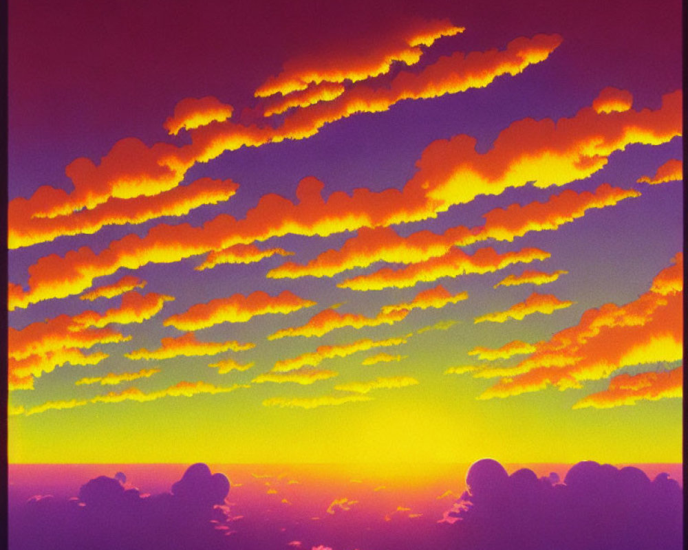 Colorful Sky with Layers of Orange, Red, and Purple Clouds