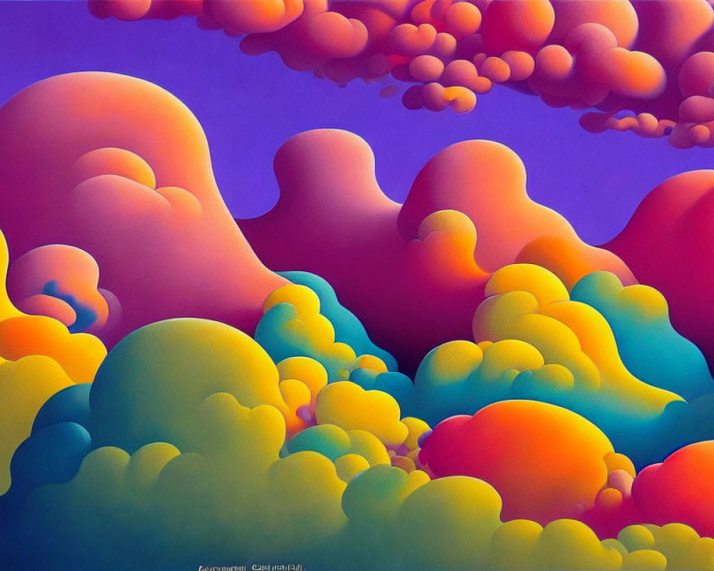 Colorful painting of stylized fluffy cloud formations