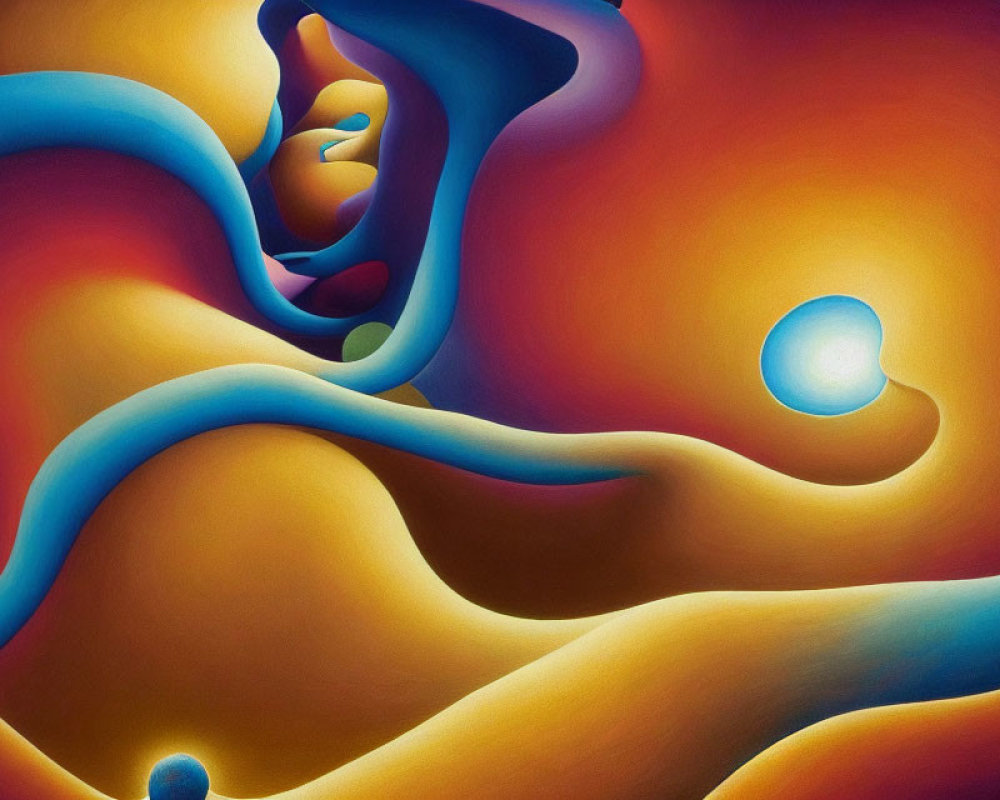 Smooth, Flowing Shapes in Blue, Orange, and Yellow Art