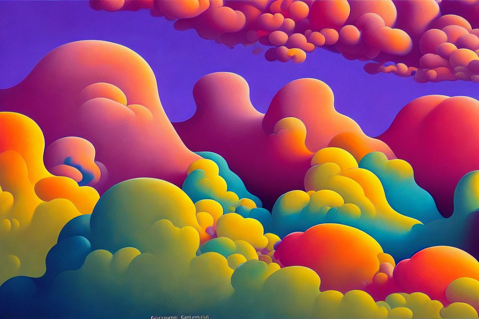 Colorful painting of stylized fluffy cloud formations