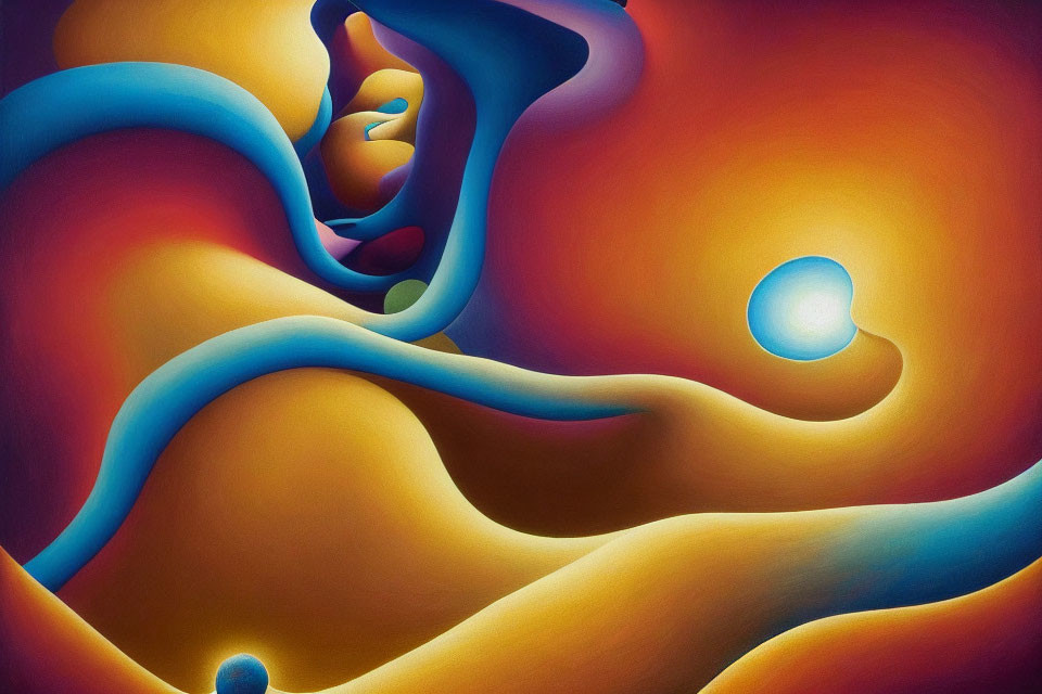 Smooth, Flowing Shapes in Blue, Orange, and Yellow Art