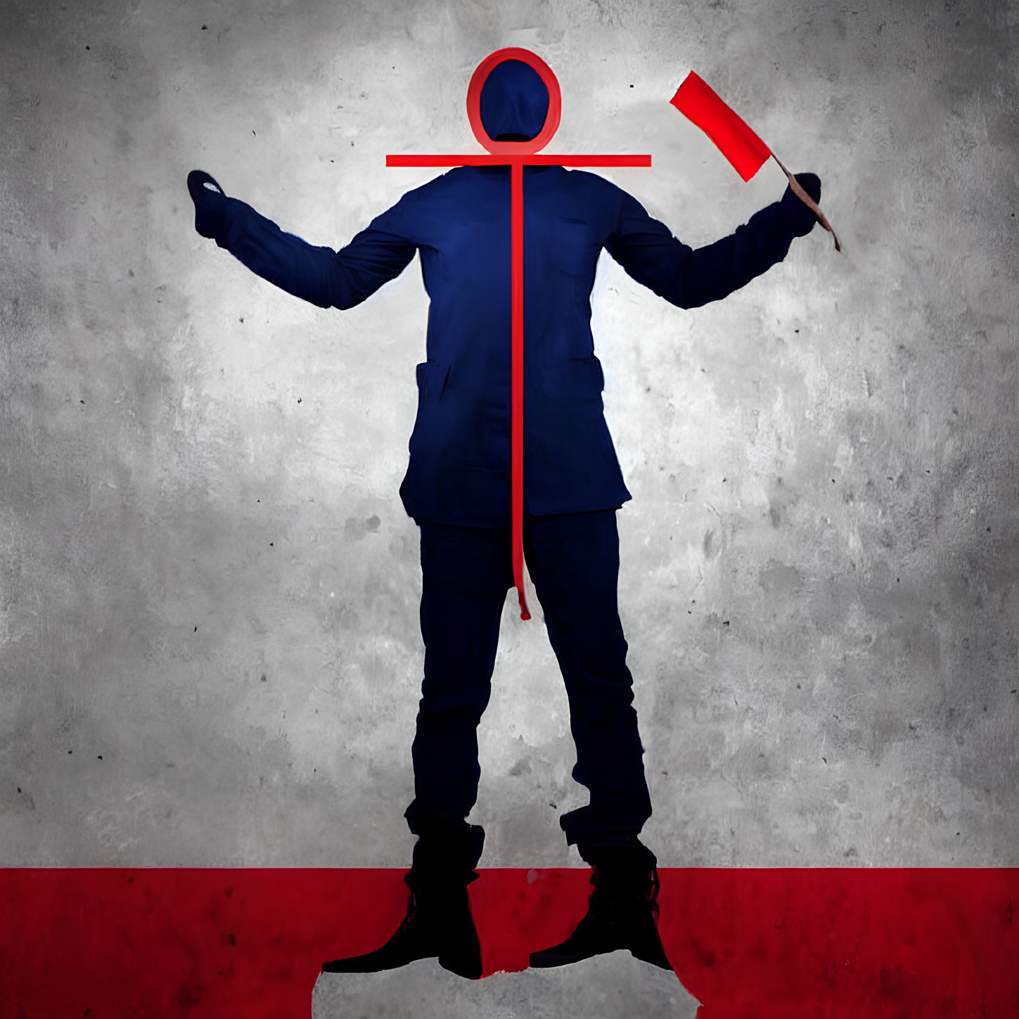 Faceless Person in Suit with Red Lines and Megaphone Head on Gray Background