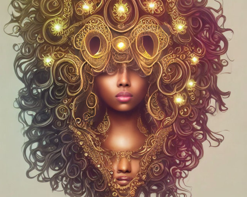 Detailed illustration of woman with ornate hair and glowing accents