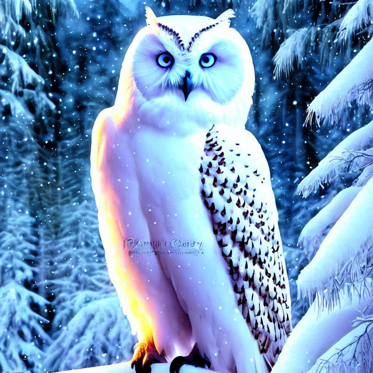 Colorful Owl Illustration in Snowy Winter Scene