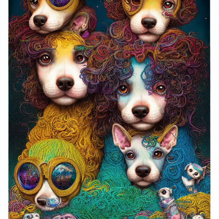 Colorful Stylized Dogs Artwork with Intricate Patterns