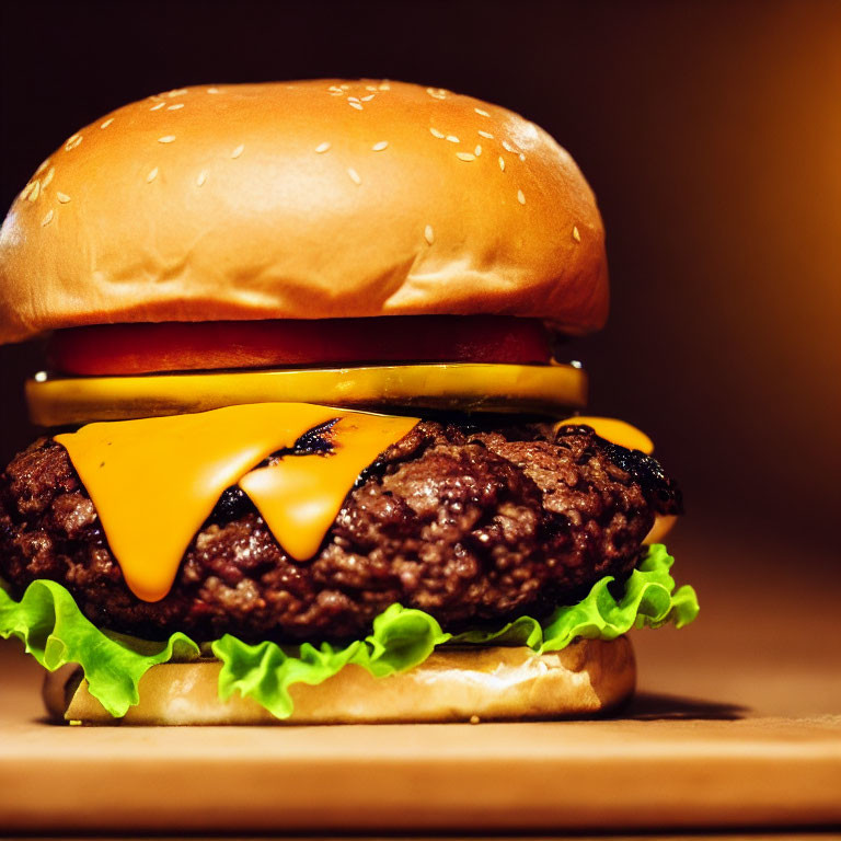 Juicy Cheeseburger with Melted Cheese, Lettuce, and Pickles