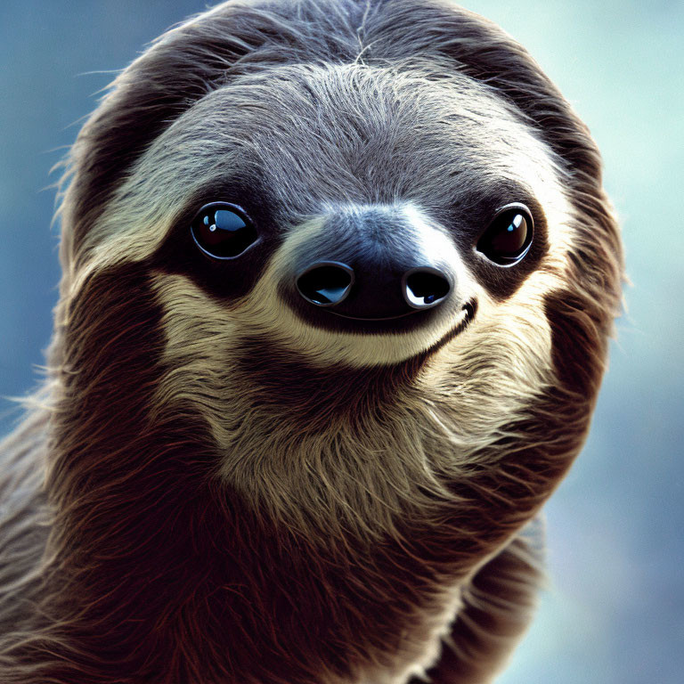 Detailed Close-Up of Gentle Sloth with Large Eyes and Textured Fur