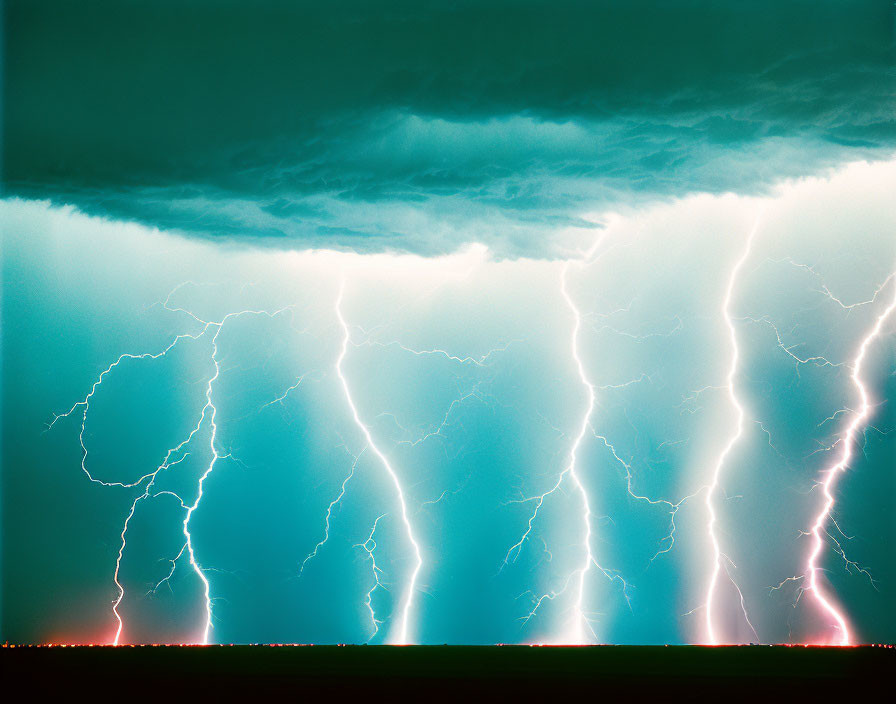 Multiple Bright Lightning Bolts in Dramatic Nighttime Scene