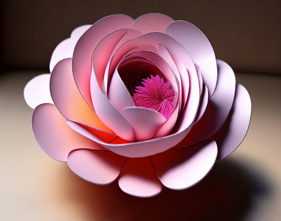 Pink Rose Paper Art Sculpture with White to Deep Pink Gradation Effect