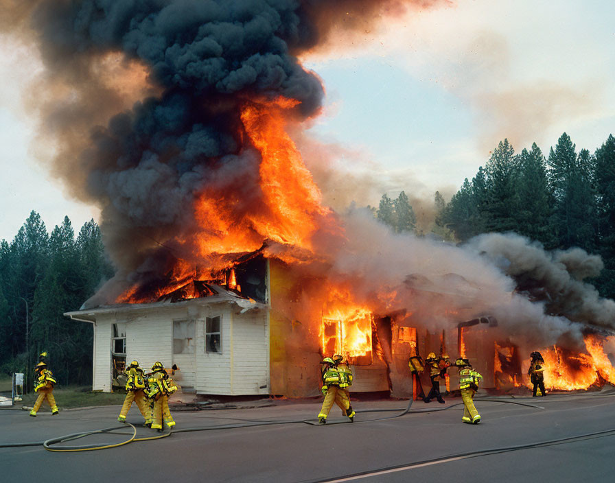 Yellow-Clad Firefighters Fight Blaze at White House