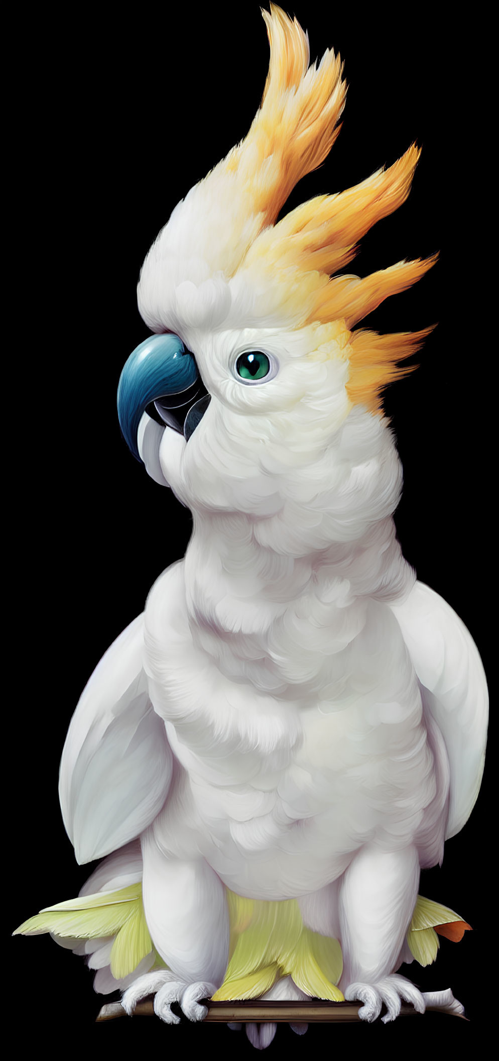 White Cockatoo with Yellow Crest and Blue Eye Rings Perched on Branch