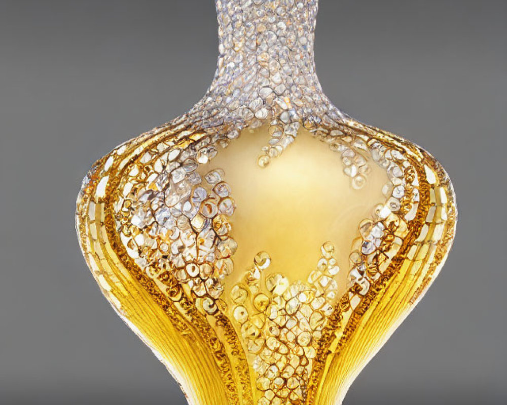 Yellow-to-Clear Gradient Glass Perfume Bottle with Silver Bubbles and Crystals