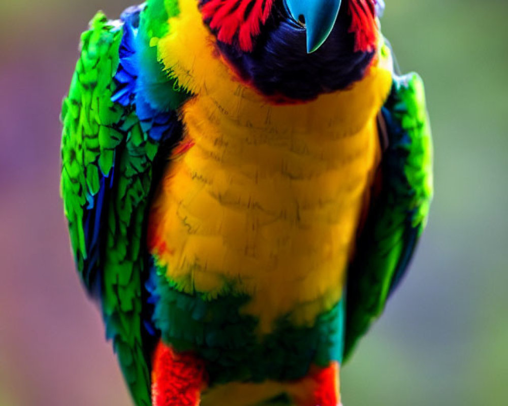 Colorful Lorikeet with Red Beak Perched on Branch