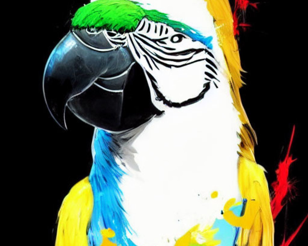 Colorful digital artwork of a macaw parrot on black background