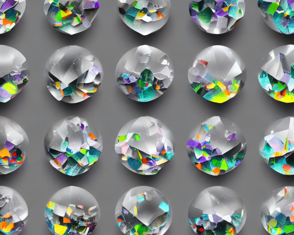 Colorful Foil Confetti Inclusions in Transparent Crystal Spheres