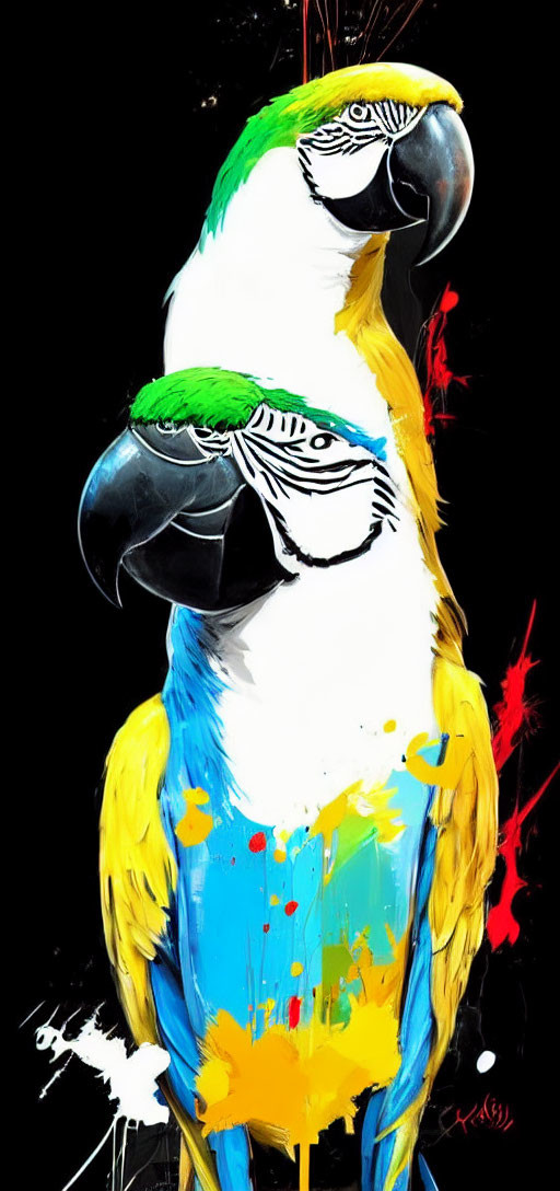 Colorful digital artwork of a macaw parrot on black background