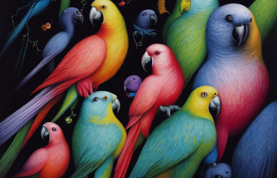 Vibrant Parrot Illustration Featuring Blue, Yellow, and Red Hues