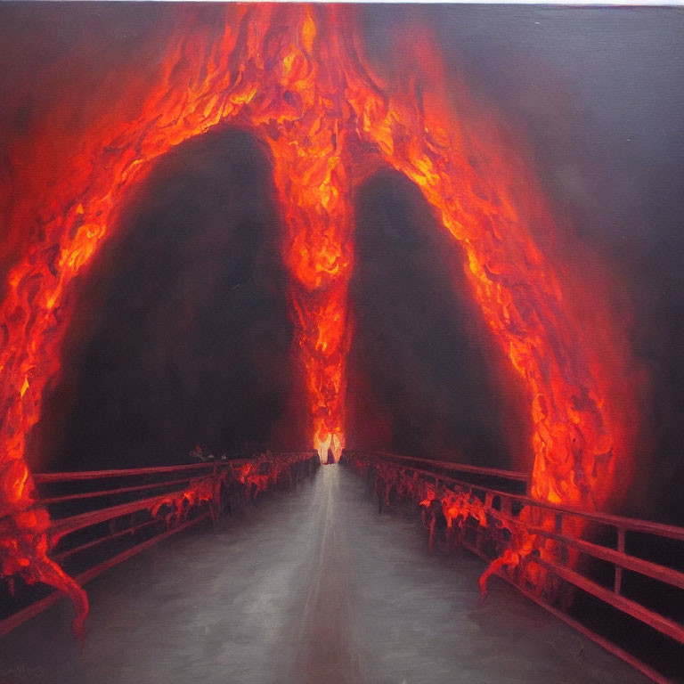 Fiery archway painting with lava textures