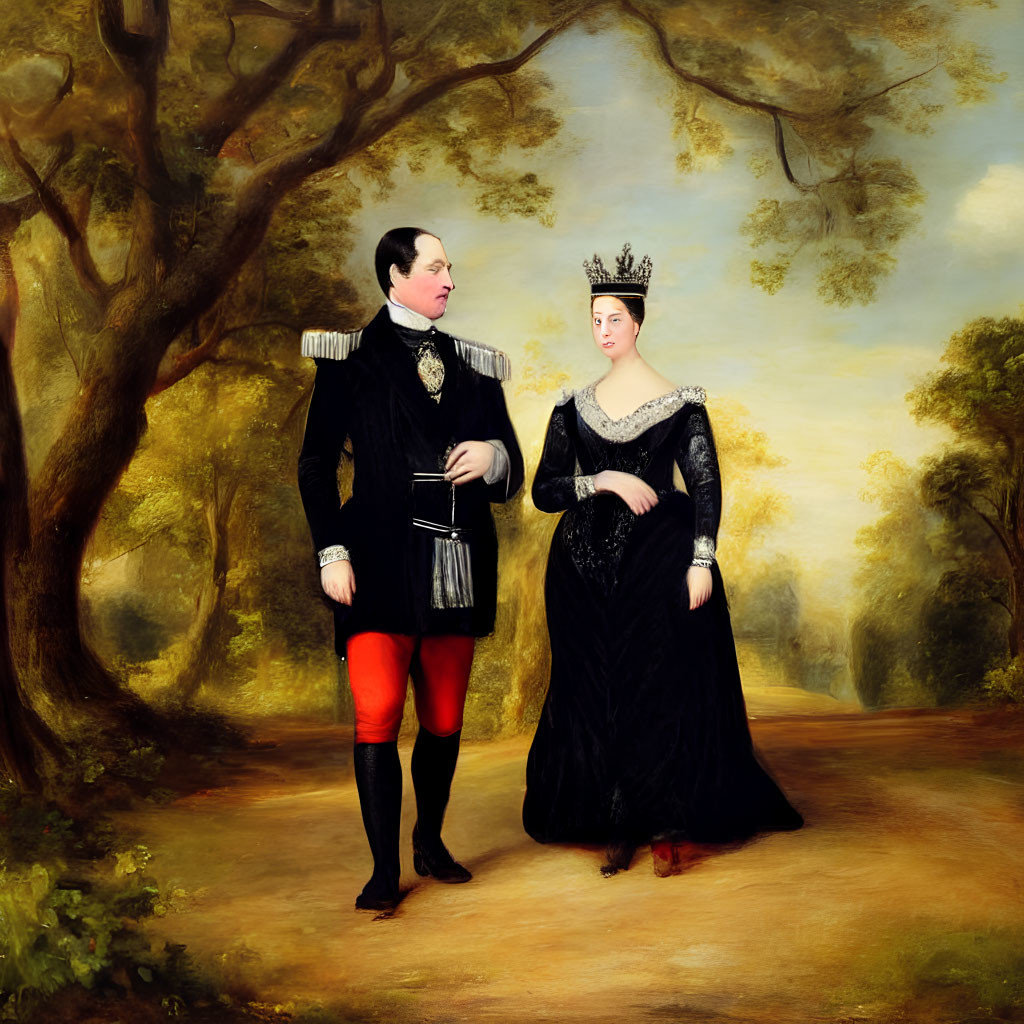 19th-Century Painting of Royalty Outdoors in Formal Attire