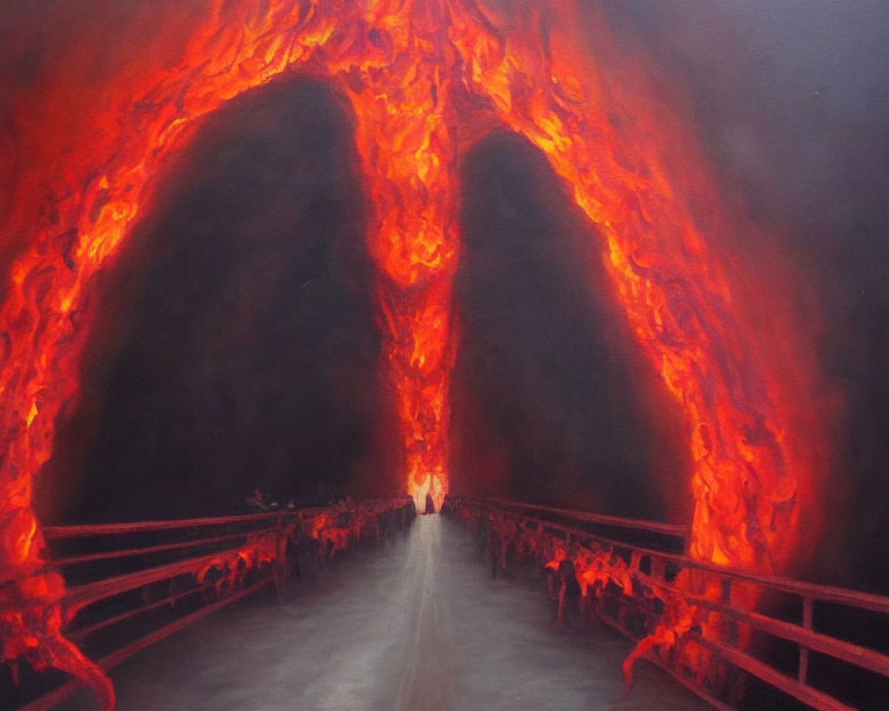 Fiery archway painting with lava textures