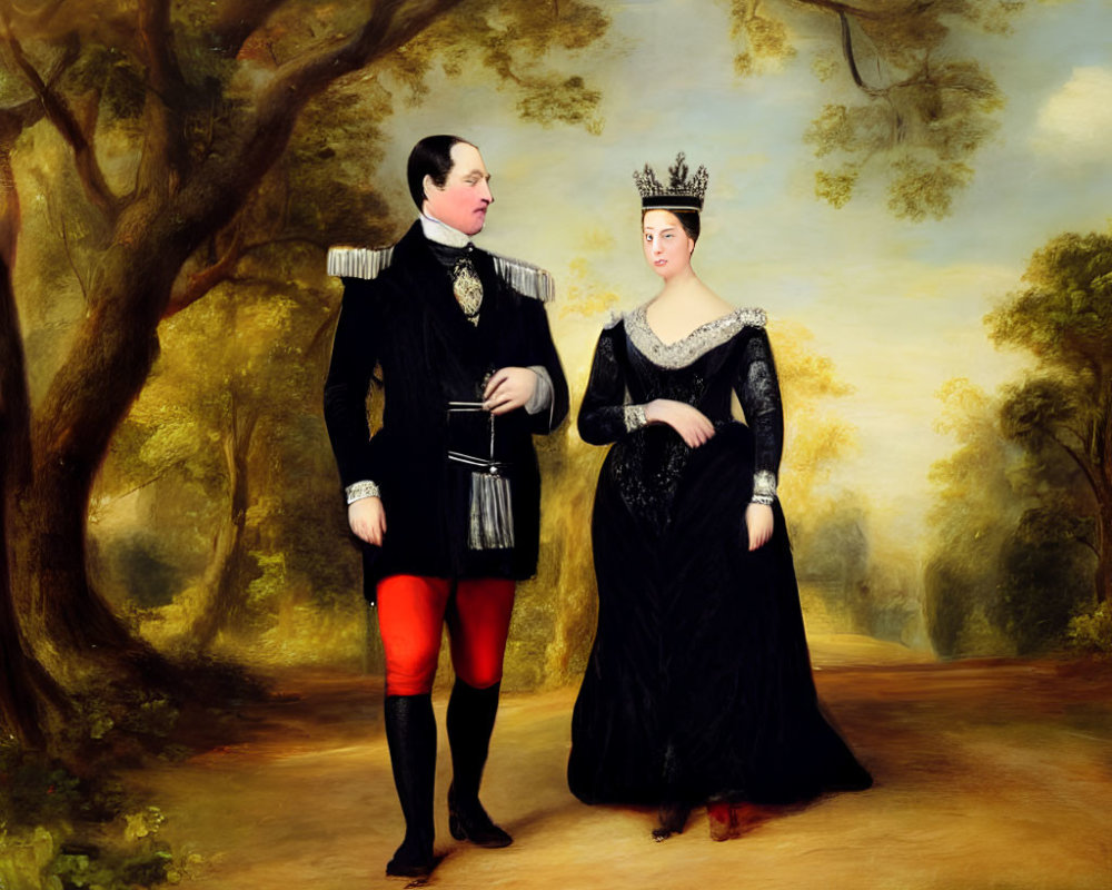 19th-Century Painting of Royalty Outdoors in Formal Attire