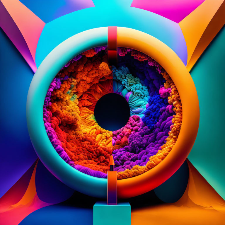 Colorful Circular Portal Artwork with Abstract Floral Patterns