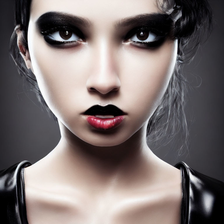 Close-up Portrait of Woman with Dramatic Makeup and Styled Hair