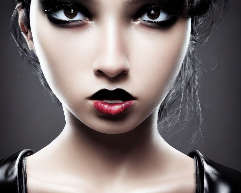 Close-up Portrait of Woman with Dramatic Makeup and Styled Hair