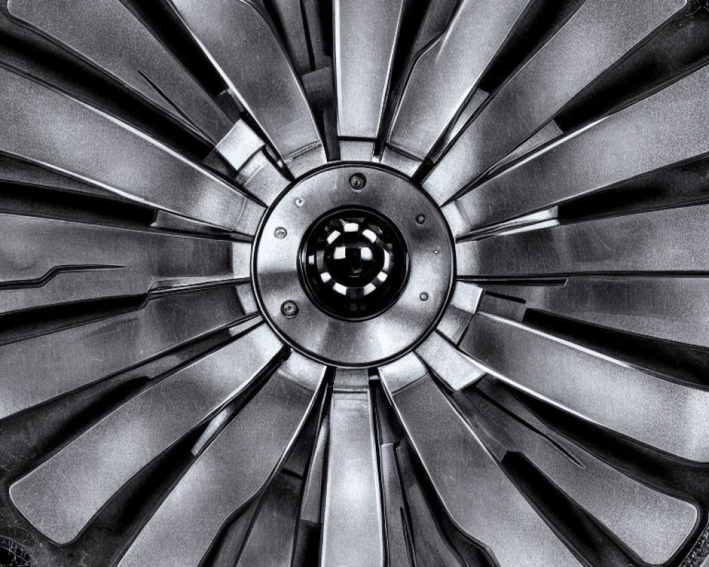 Detailed Close-up of Symmetrical Jet Engine Turbine Blades