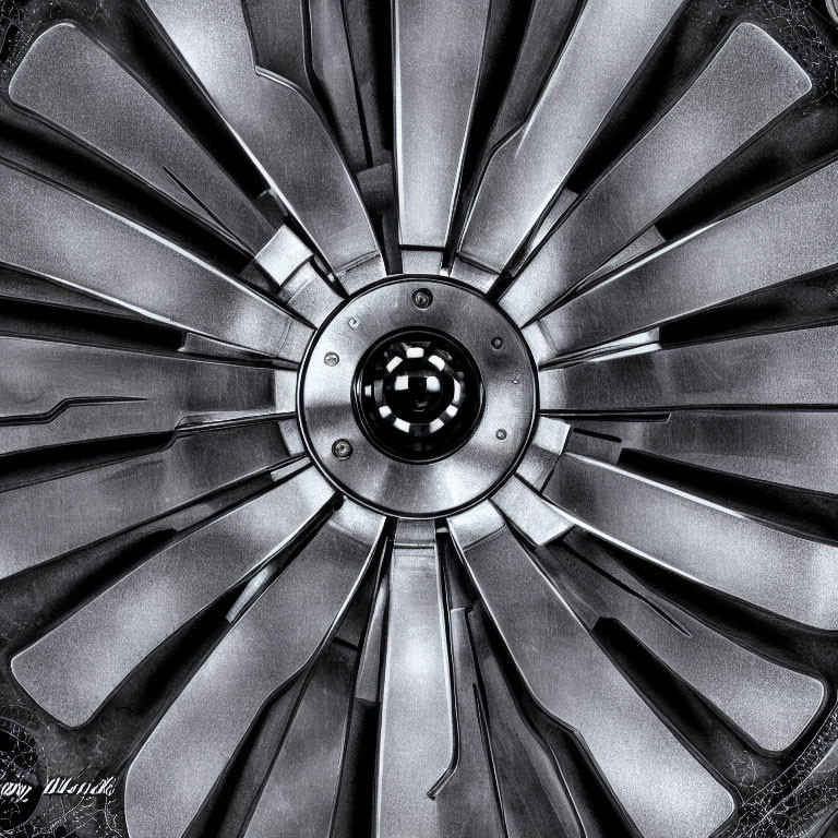 Detailed Close-up of Symmetrical Jet Engine Turbine Blades