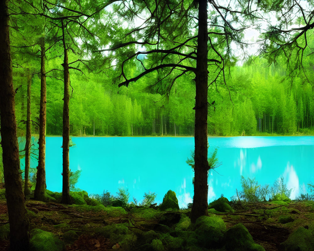 Tranquil Turquoise Lake Amid Lush Green Forest