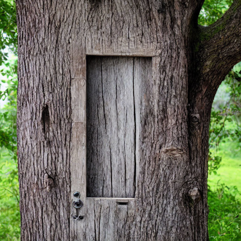 Unique Tree Trunk Door with Handle and Letter Slot