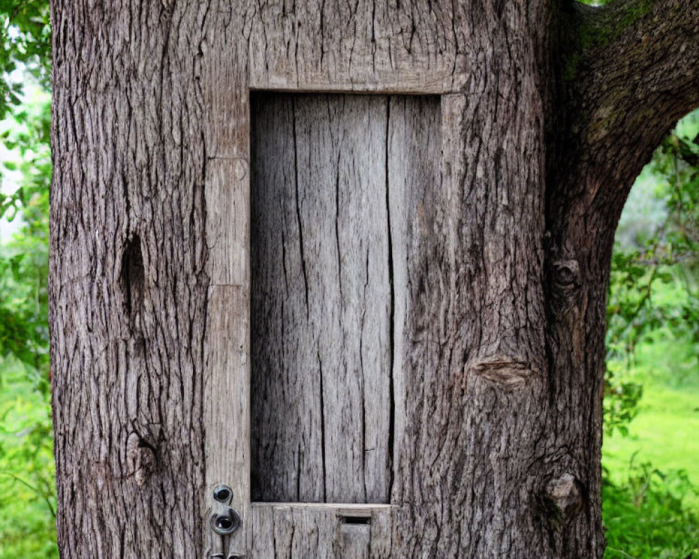 Unique Tree Trunk Door with Handle and Letter Slot