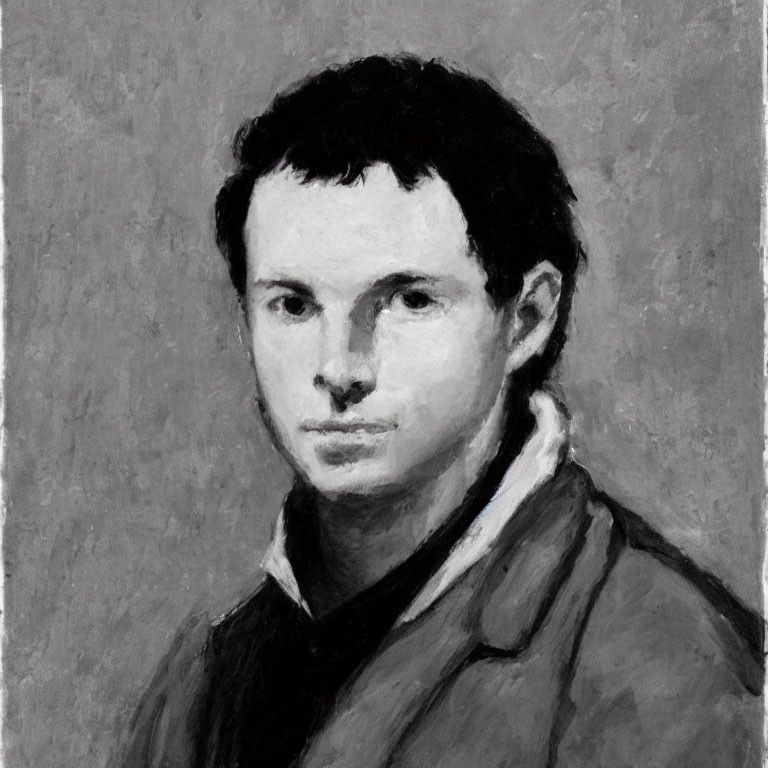 Monochrome portrait of young man in collared shirt and sweater