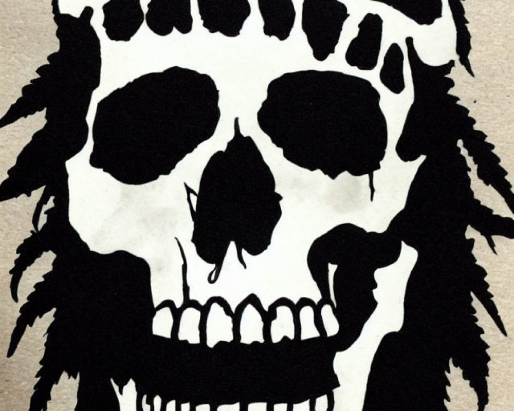 Monochrome skull drawing with "SKULL" text, styled as pirate or band logo