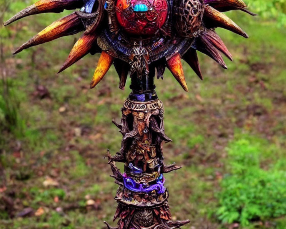 Detailed Fantasy Mace with Spike-Studded Head and Purple Gems