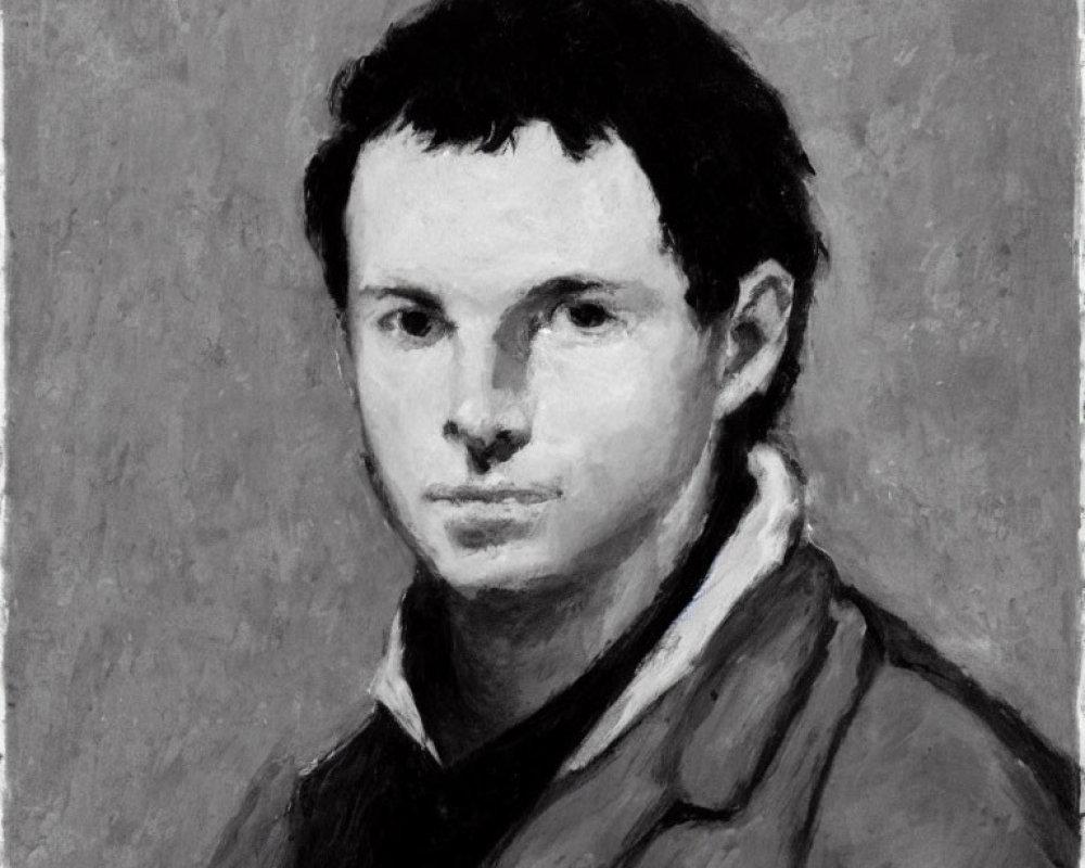 Monochrome portrait of young man in collared shirt and sweater