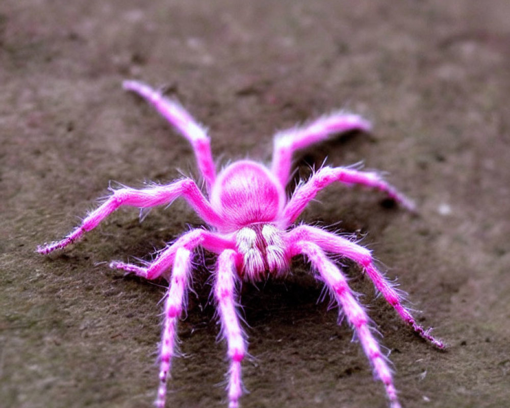 Pink Furry Spider with Long Legs on Grey Surface