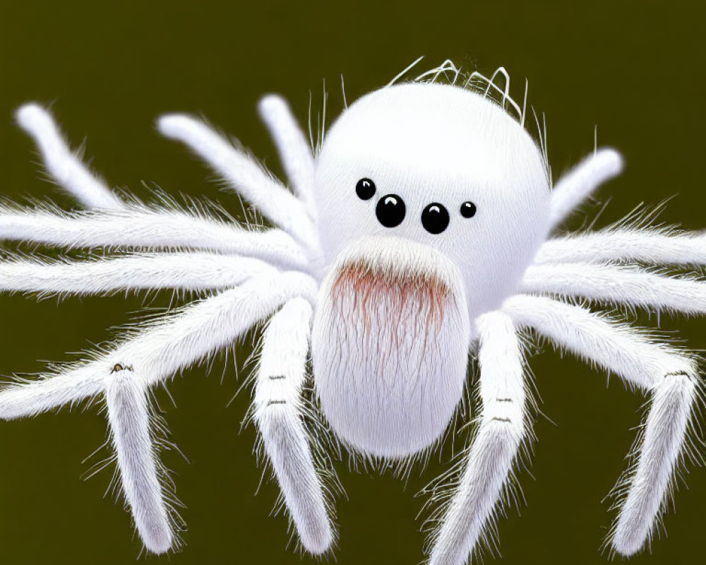 Adorable white cartoon spider with big eyes on green background