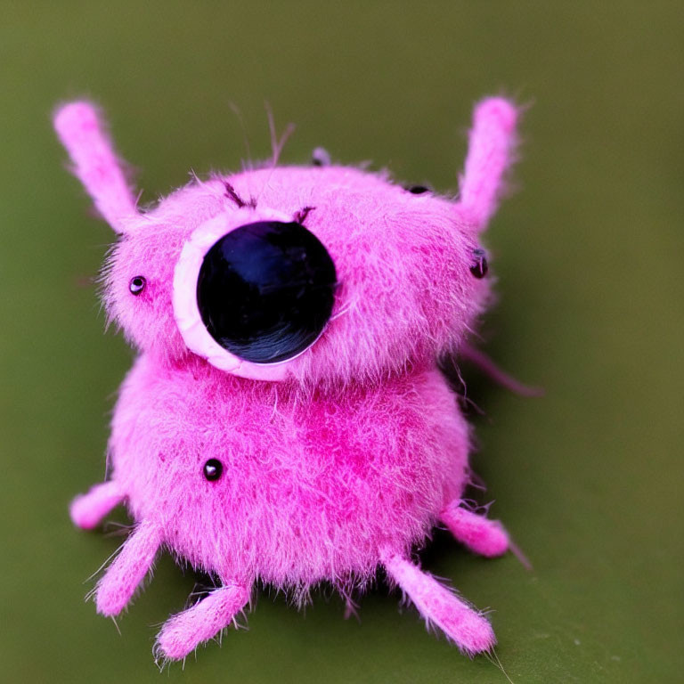 Fluffy pink creature with one eye and limbs on green background